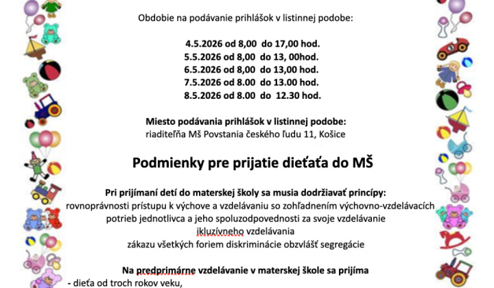 9. fotografia fotogalérie Aktuality / Zápis do materských škôl sa blíž - foto