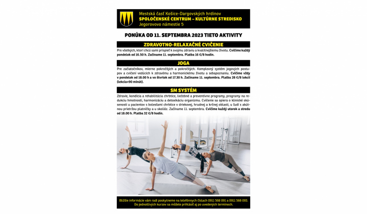 Fotka - Spoločenské centrum-Kultúrne stredisko ponúka od 11. septembra 2023 zaujímavé aktivity