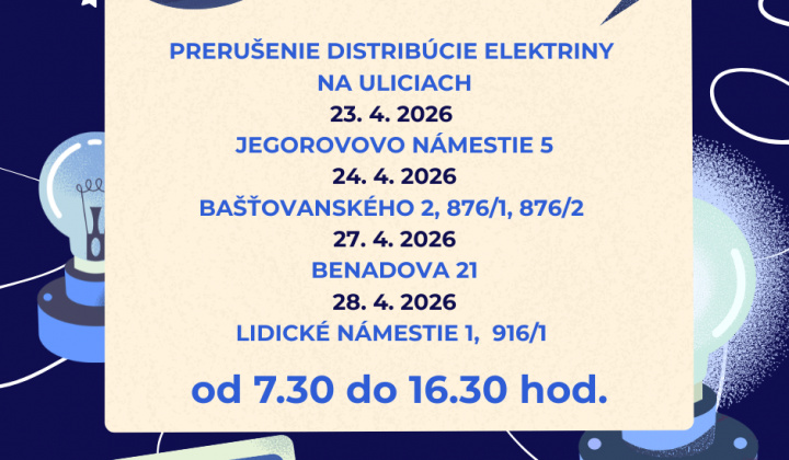 Fotka - Odstávka elektriny: 23., 24., 27. a 28. apríl 2026 